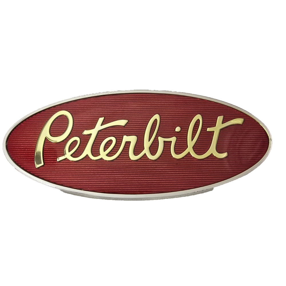 Vintage Peterbilt Red Oval Hood Emblem Trucker Semi Badge 8” OEM Metal Truck